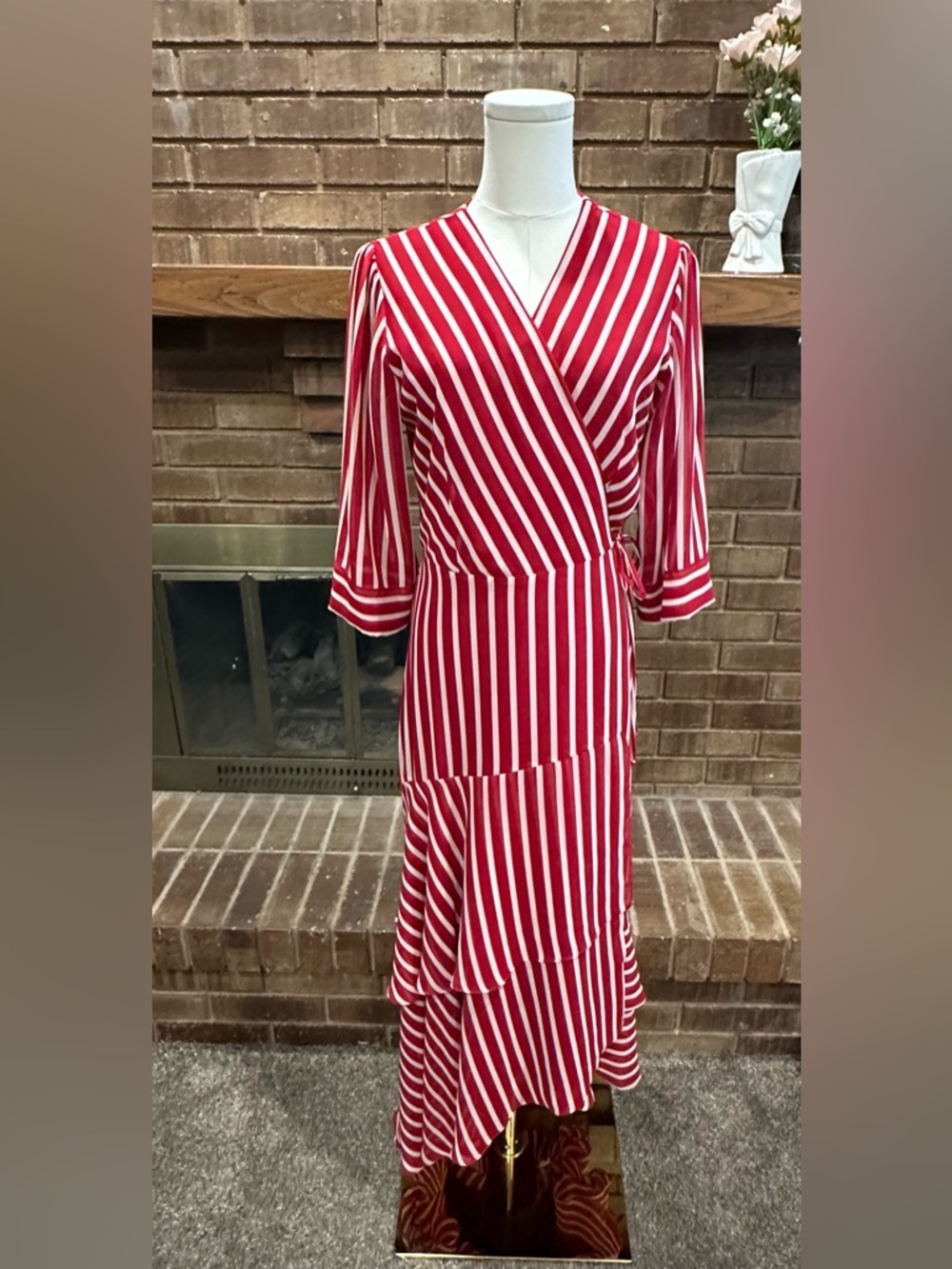 MARELLA Fortuna Riviera Quiet Luxury Red Stripe Wrap Dress 6
